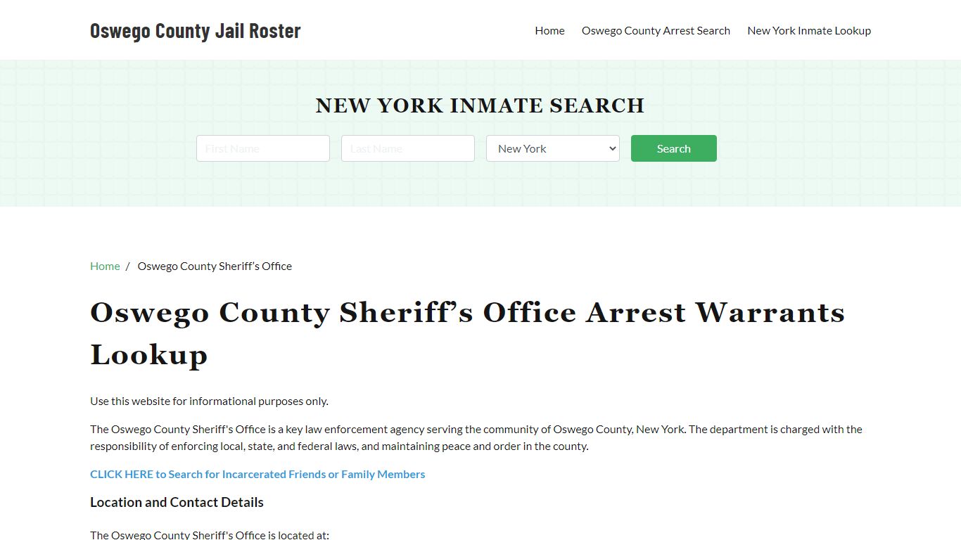 Oswego County Sheriff Office, NY, Arrest Warrants Search