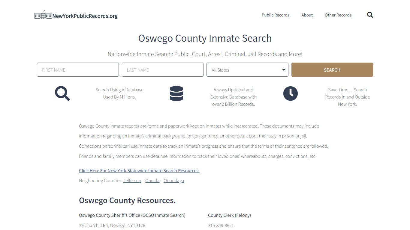 Oswego County Inmate Search - OCSO Current & Past Jail Records